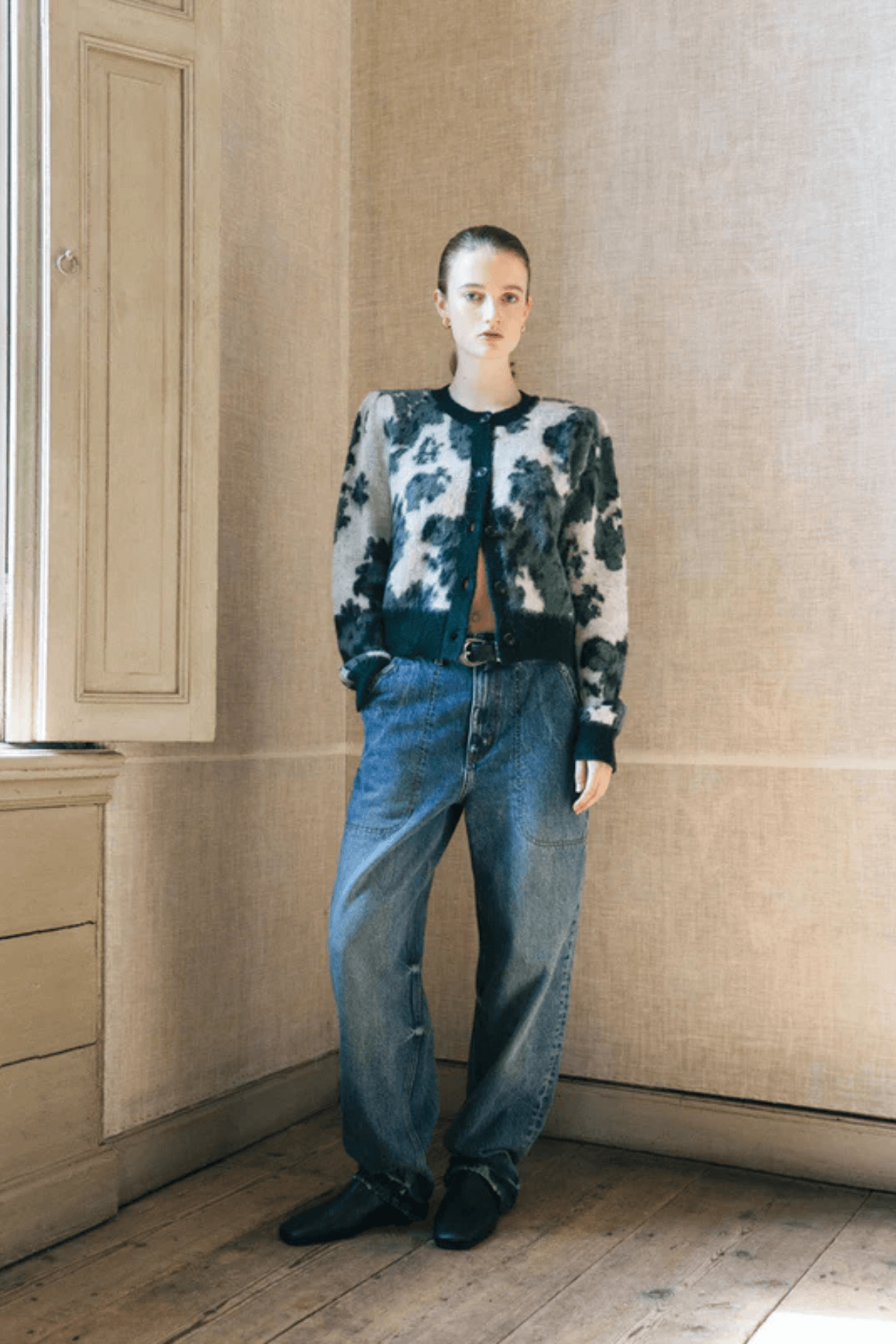 JACQUARD CREW NECK CARDIGAN NIEUW BLOSSOM