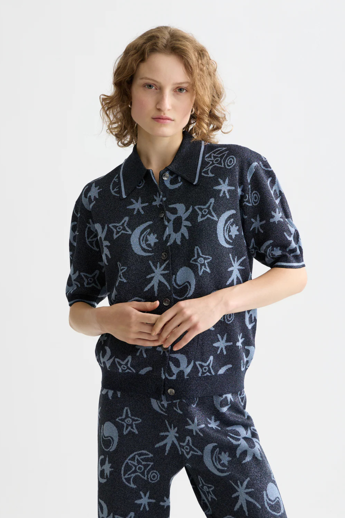 JACQUARD SHORT SLEEVE PULLOVER COSMIC SKY SPACED