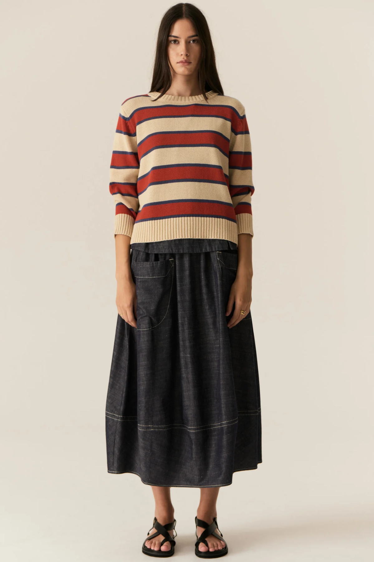 JULES STRIPE KNIT PEBBLE/RED