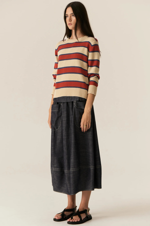 JULES STRIPE KNIT PEBBLE/RED