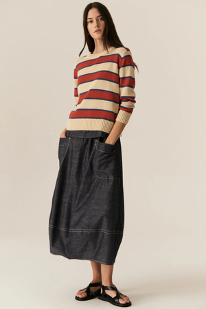JULES STRIPE KNIT PEBBLE/RED