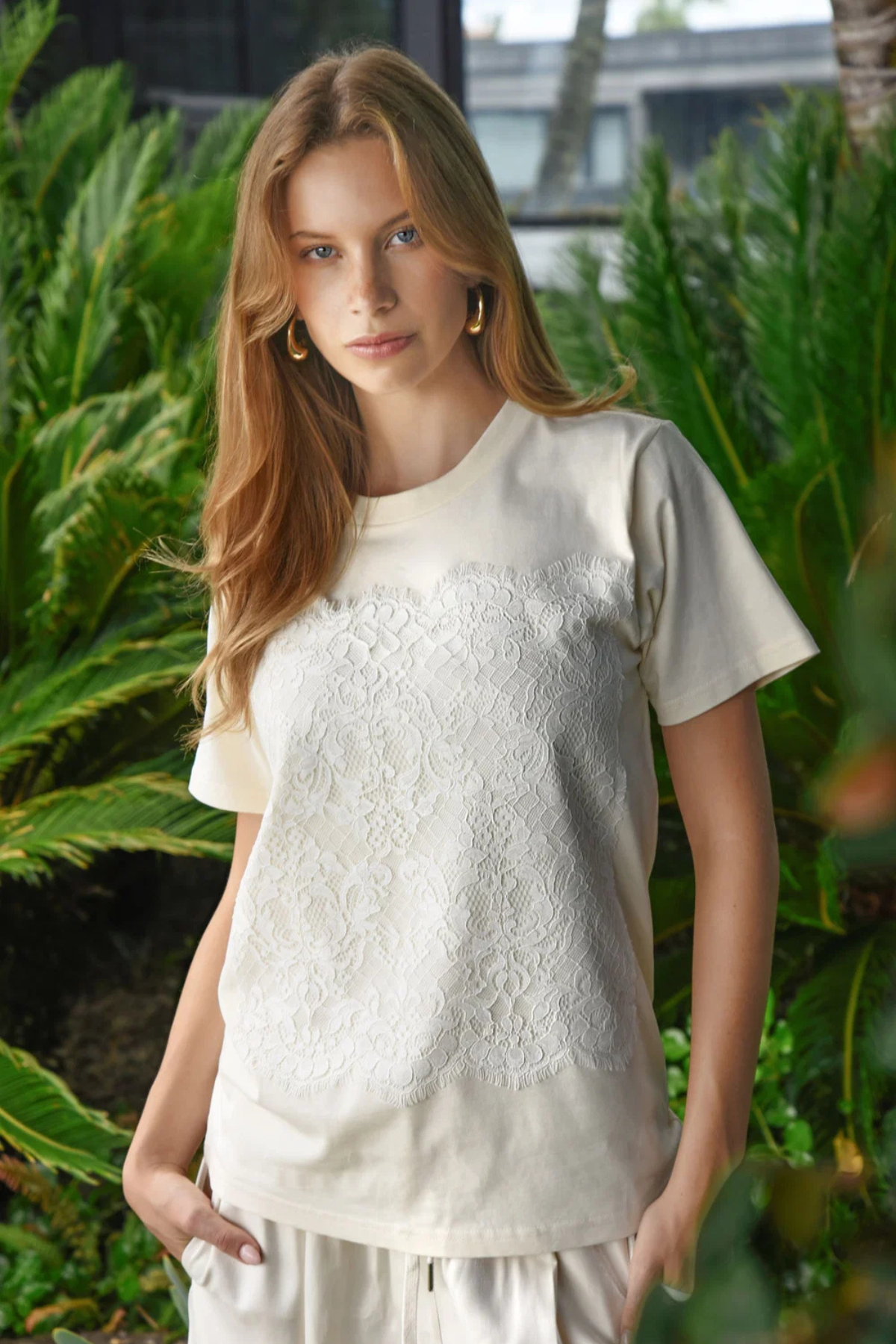 JUST TO SAVE LACE T-SHIRT CREAM