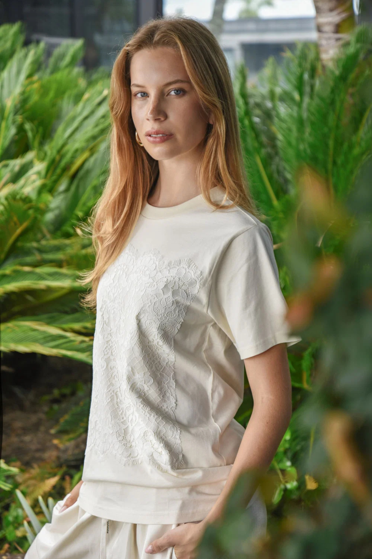 JUST TO SAVE LACE T-SHIRT CREAM