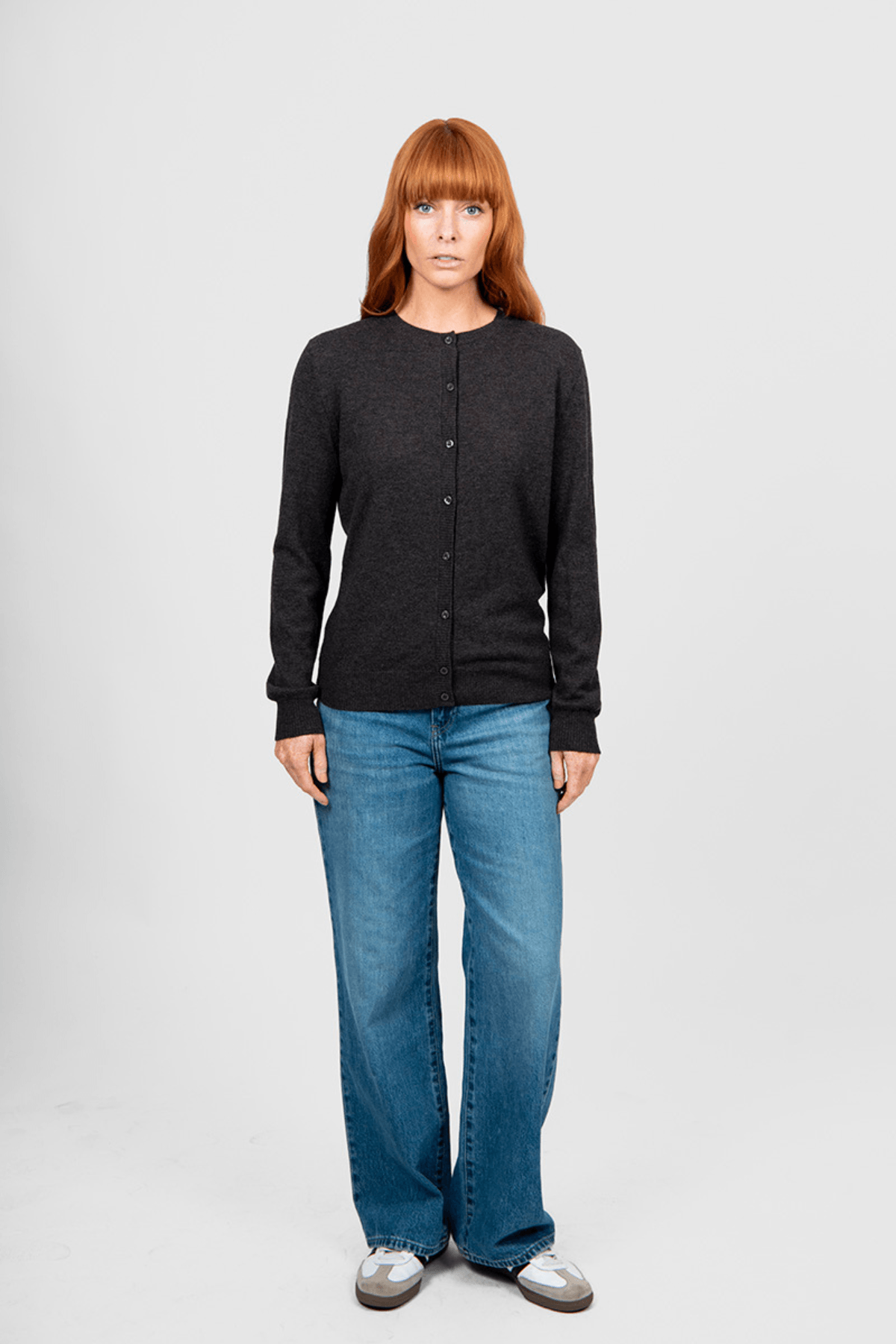 KATE CREW NECK CARDI CHOCOLATE