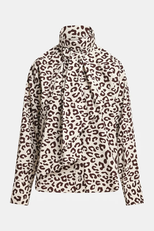 KHALEESI PUSSY BOW TIE SHIRT BROWN/CREAM