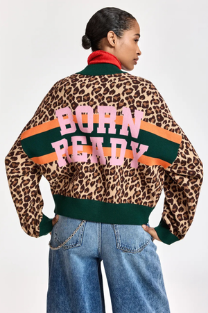 KUTIE STRIPED LEOPARD ZIP UP KNIT CARDIGAN