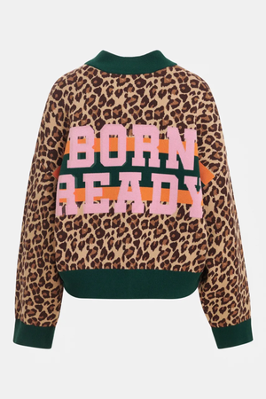 KUTIE STRIPED LEOPARD ZIP UP KNIT CARDIGAN