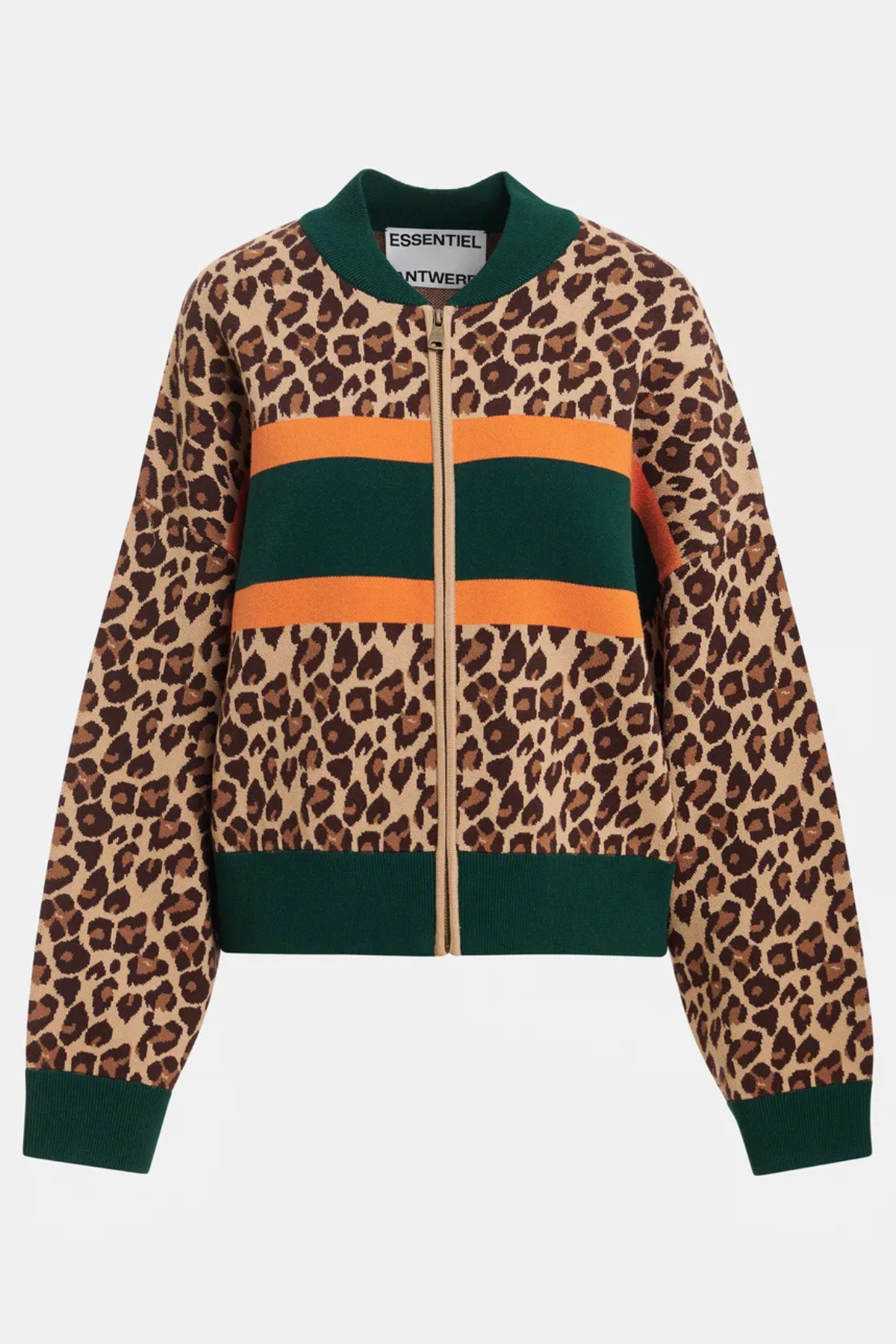 KUTIE STRIPED LEOPARD ZIP UP KNIT CARDIGAN