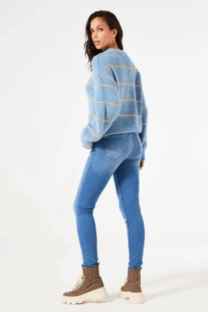LADIES PULLOVER FADED DENIM