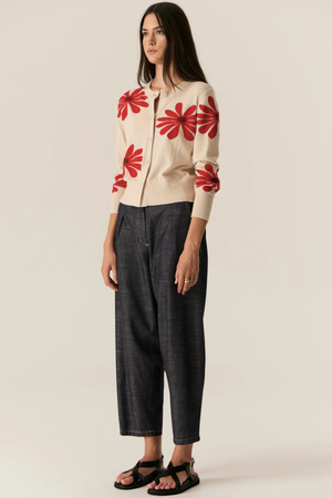 LASK DAISY CARDIGAN ECRU/RED