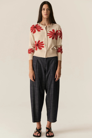 LASK DAISY CARDIGAN ECRU/RED