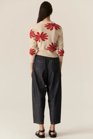 LASK DAISY CARDIGAN ECRU/RED