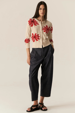 LASK DAISY CARDIGAN ECRU/RED
