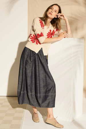 LASK DAISY CARDIGAN ECRU/RED