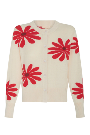 LASK DAISY CARDIGAN ECRU/RED