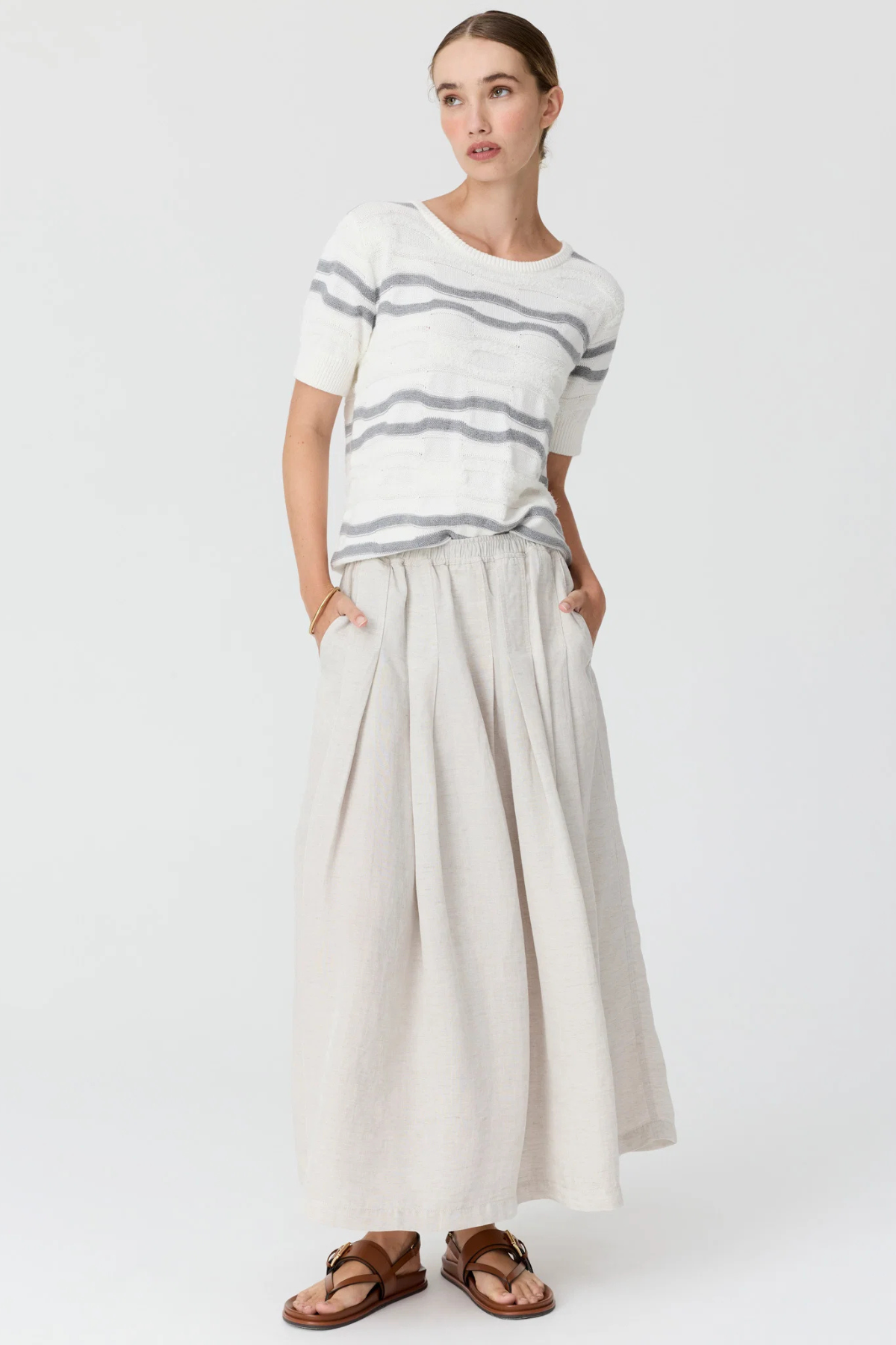 LIANA TEE TEXTURED STRIPE WHITE/SILVER
