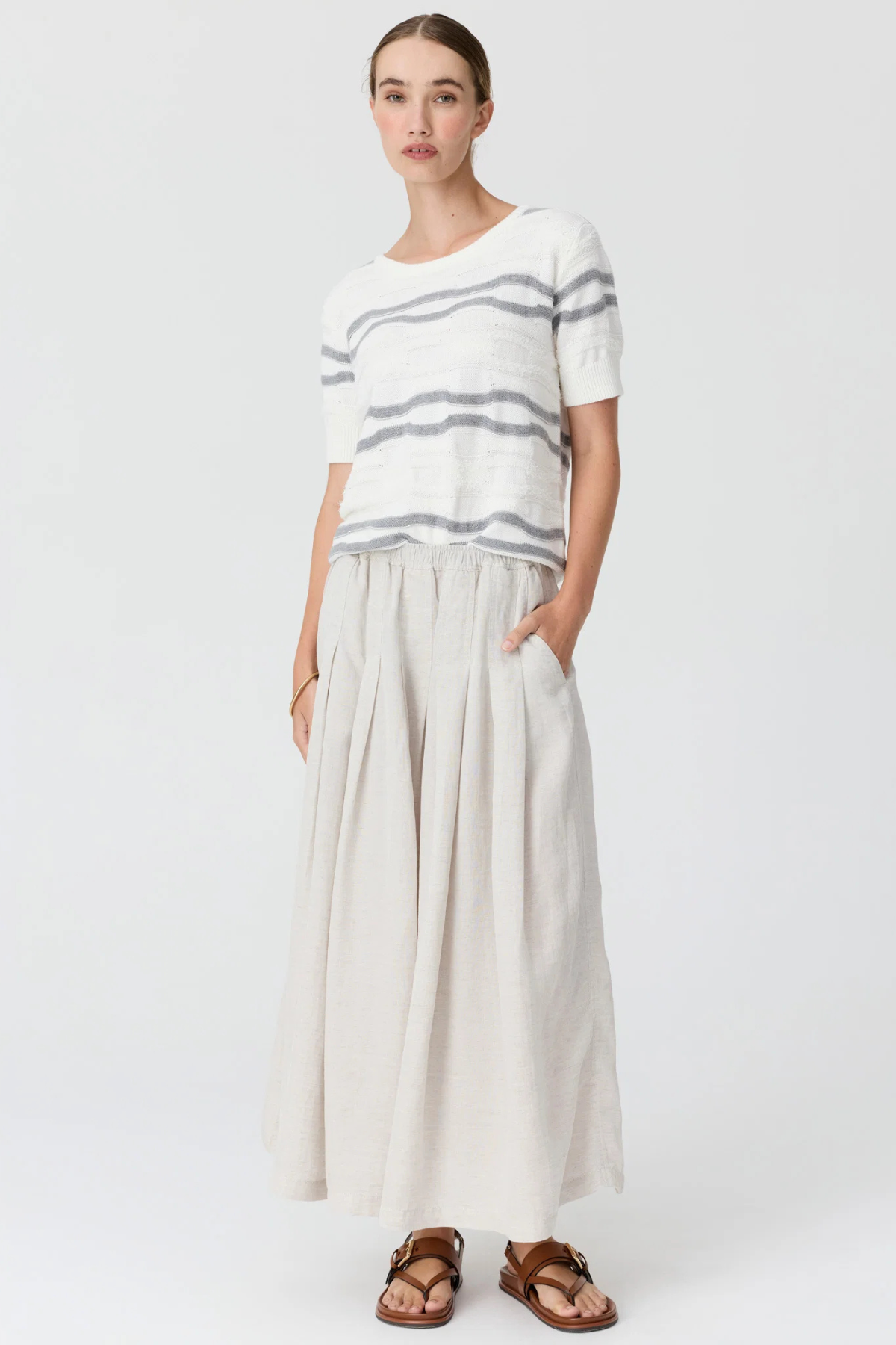 LIANA TEE TEXTURED STRIPE WHITE/SILVER