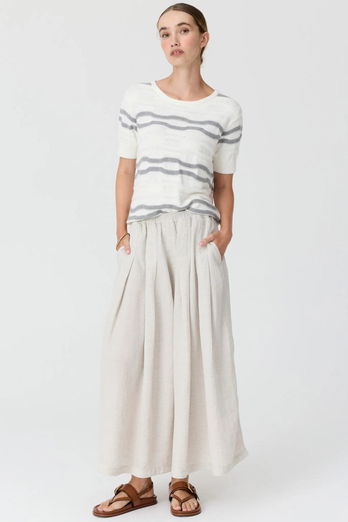 LIANA TEE TEXTURED STRIPE WHITE/SILVER