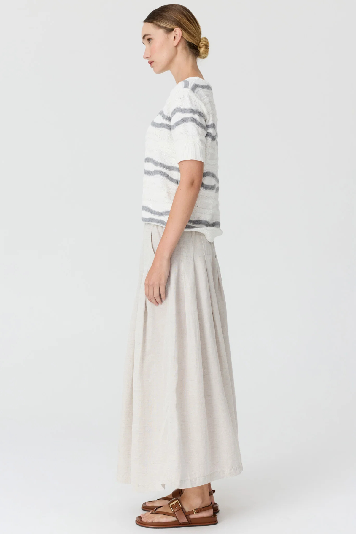 LIANA TEE TEXTURED STRIPE WHITE/SILVER