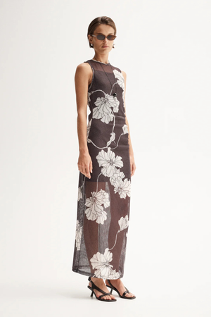 LILIAN MAXI DRESS CHOCOLATE FLORAL PRINT