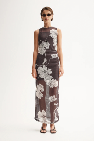LILIAN MAXI DRESS CHOCOLATE FLORAL PRINT