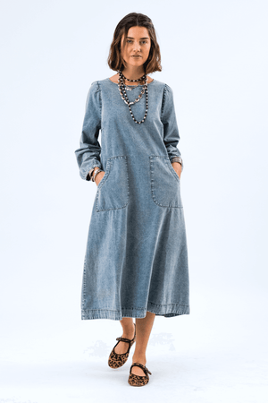 LUCAS MIDI DRESS WASHED DENIM