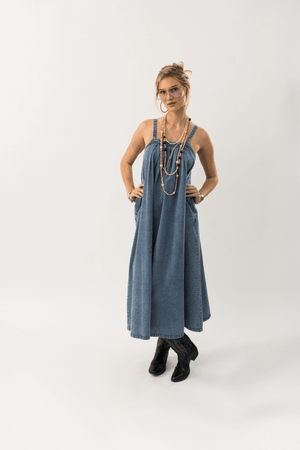 LUNGO MAXI DRESS WASHED DENIM