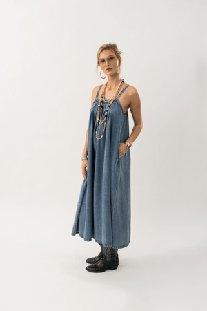 LUNGO MAXI DRESS WASHED DENIM
