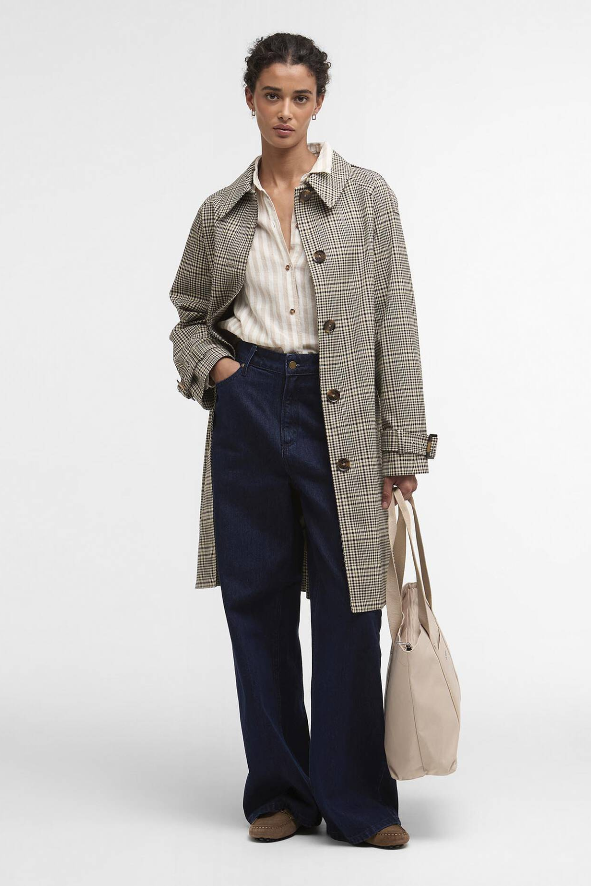 MAIA CHECK SHOWERPROOF TRENCH OLIVE PRINCE OF WALES CHECK