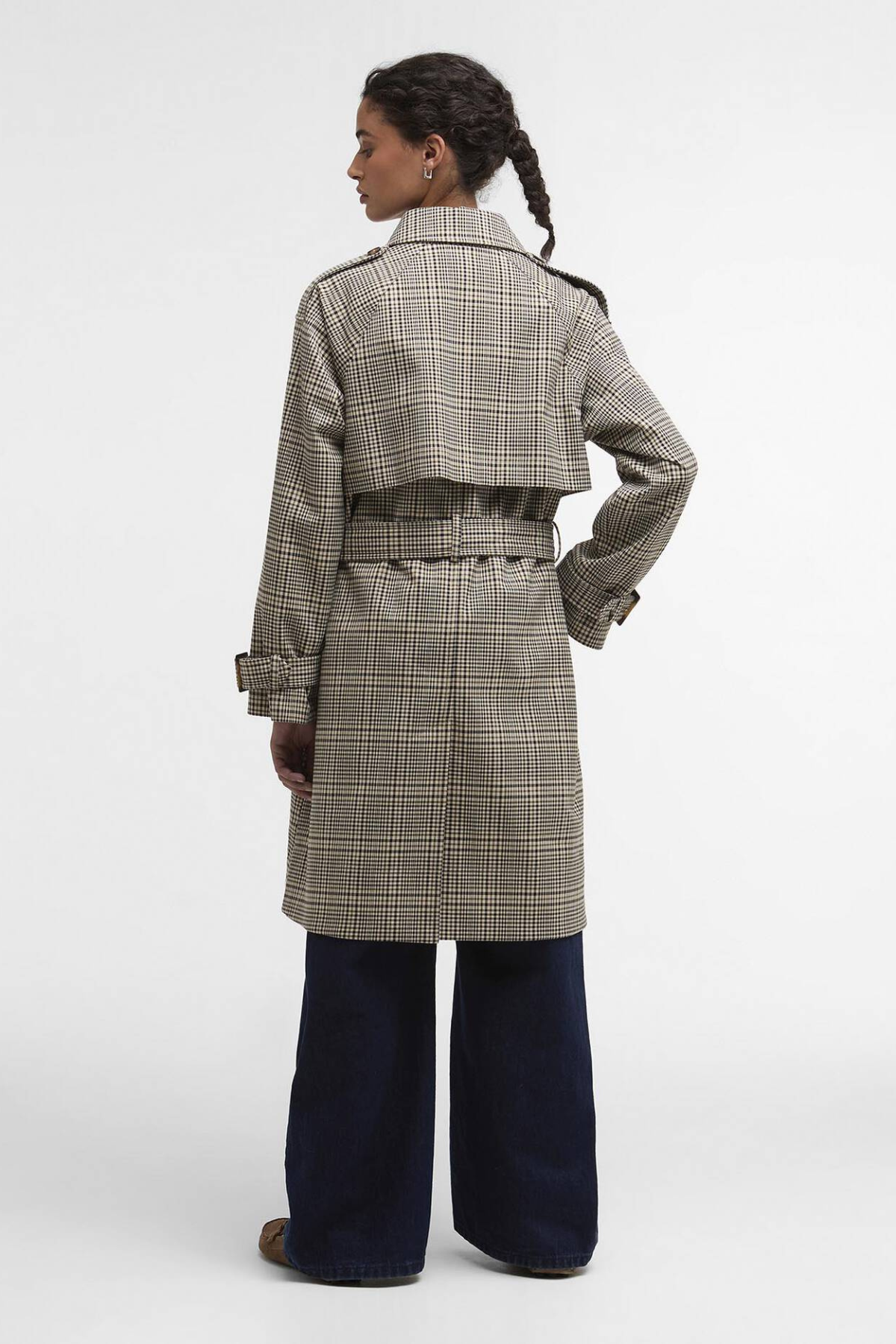 MAIA CHECK SHOWERPROOF TRENCH OLIVE PRINCE OF WALES CHECK