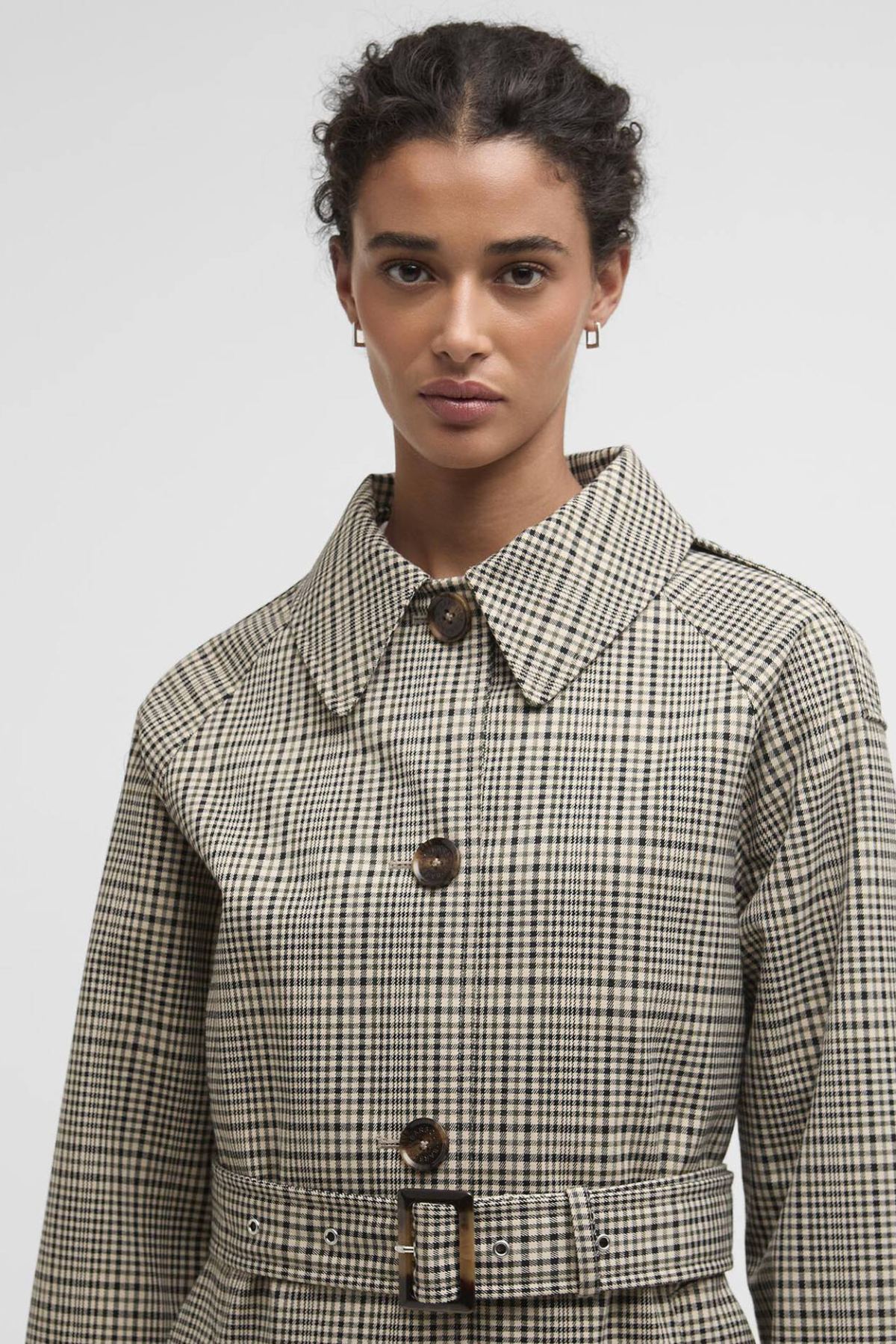 MAIA CHECK SHOWERPROOF TRENCH OLIVE PRINCE OF WALES CHECK