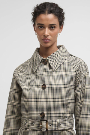 MAIA CHECK SHOWERPROOF TRENCH OLIVE PRINCE OF WALES CHECK