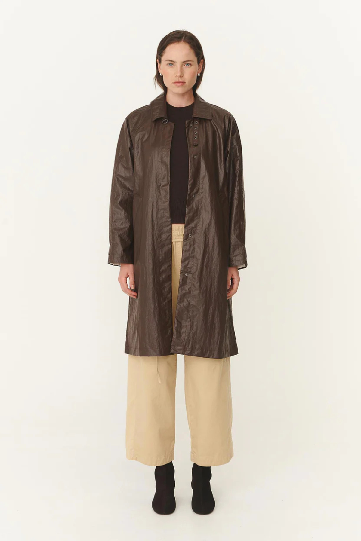 MARLOW COATED TRENCH COAT UMBER