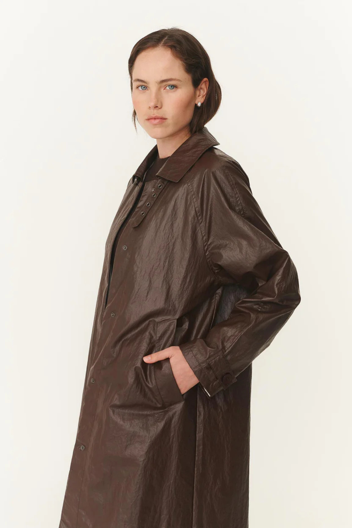 MARLOW COATED TRENCH COAT UMBER