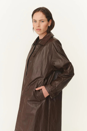 MARLOW COATED TRENCH COAT UMBER
