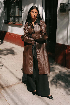 MARLOW COATED TRENCH COAT UMBER