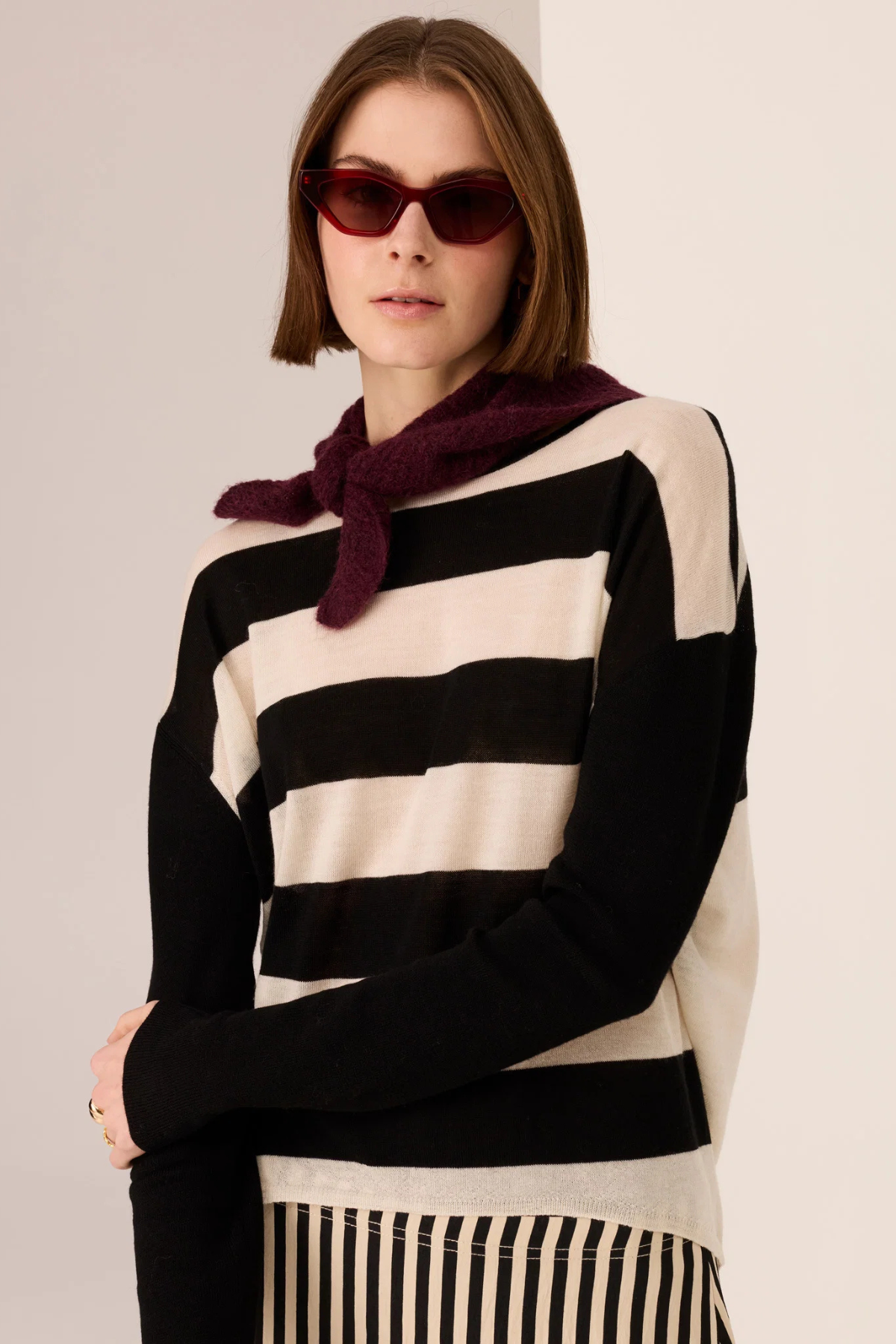 MEIRA STRIPE KNIT BLACK/IVORY