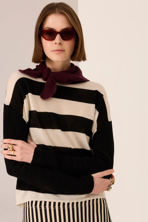 MEIRA STRIPE KNIT BLACK/IVORY