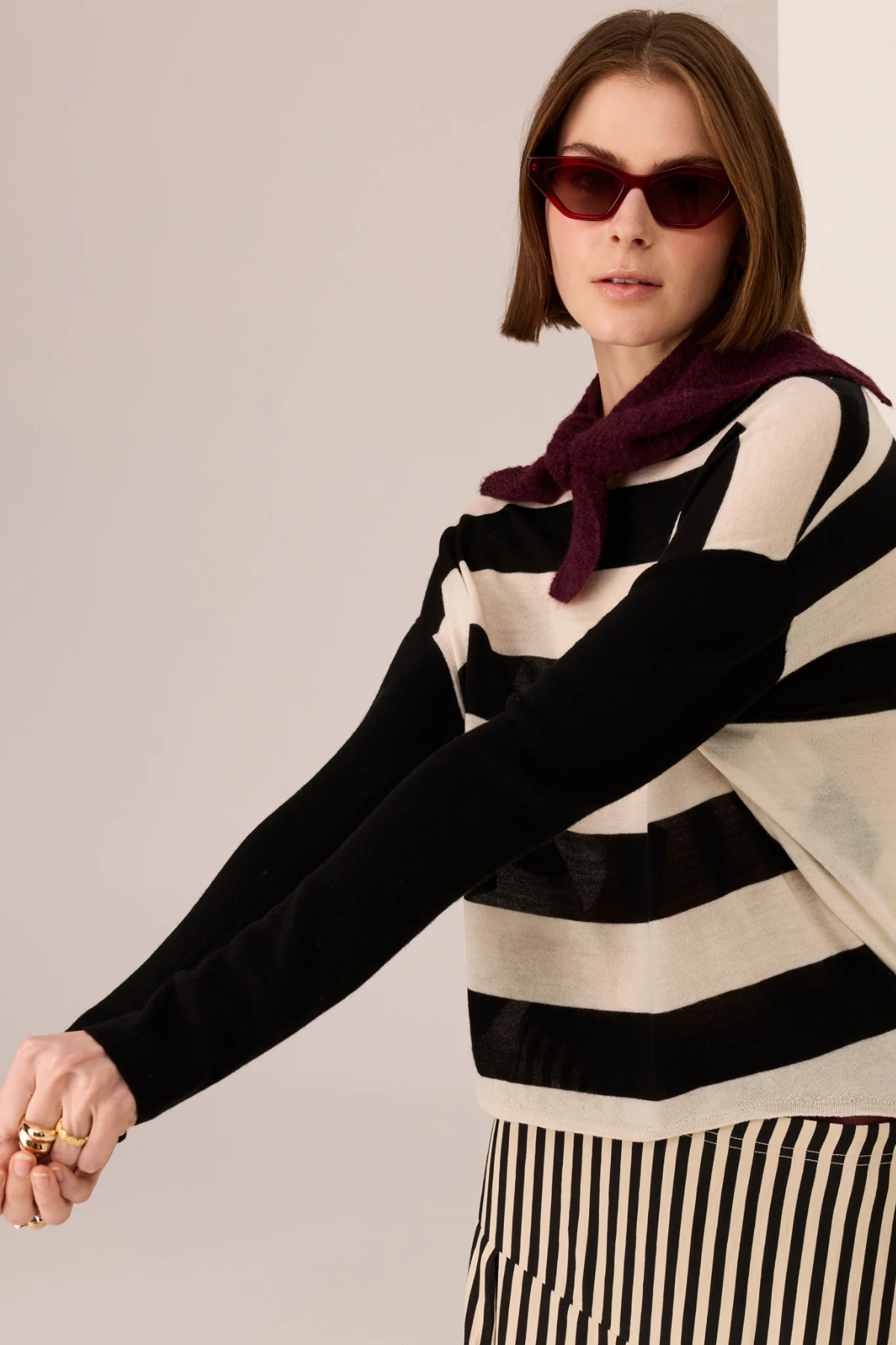 MEIRA STRIPE KNIT BLACK/IVORY