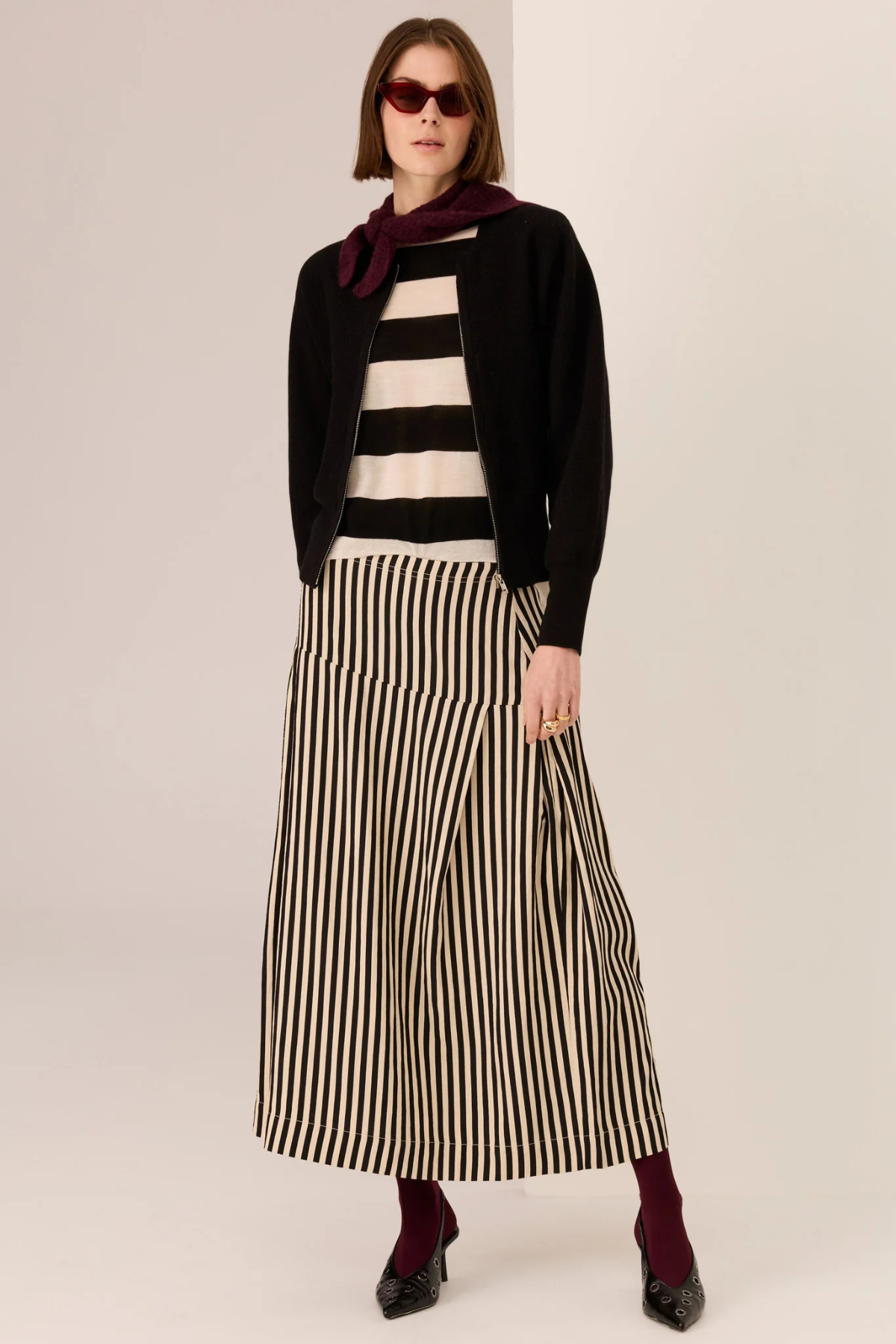 MEIRA STRIPE KNIT BLACK/IVORY