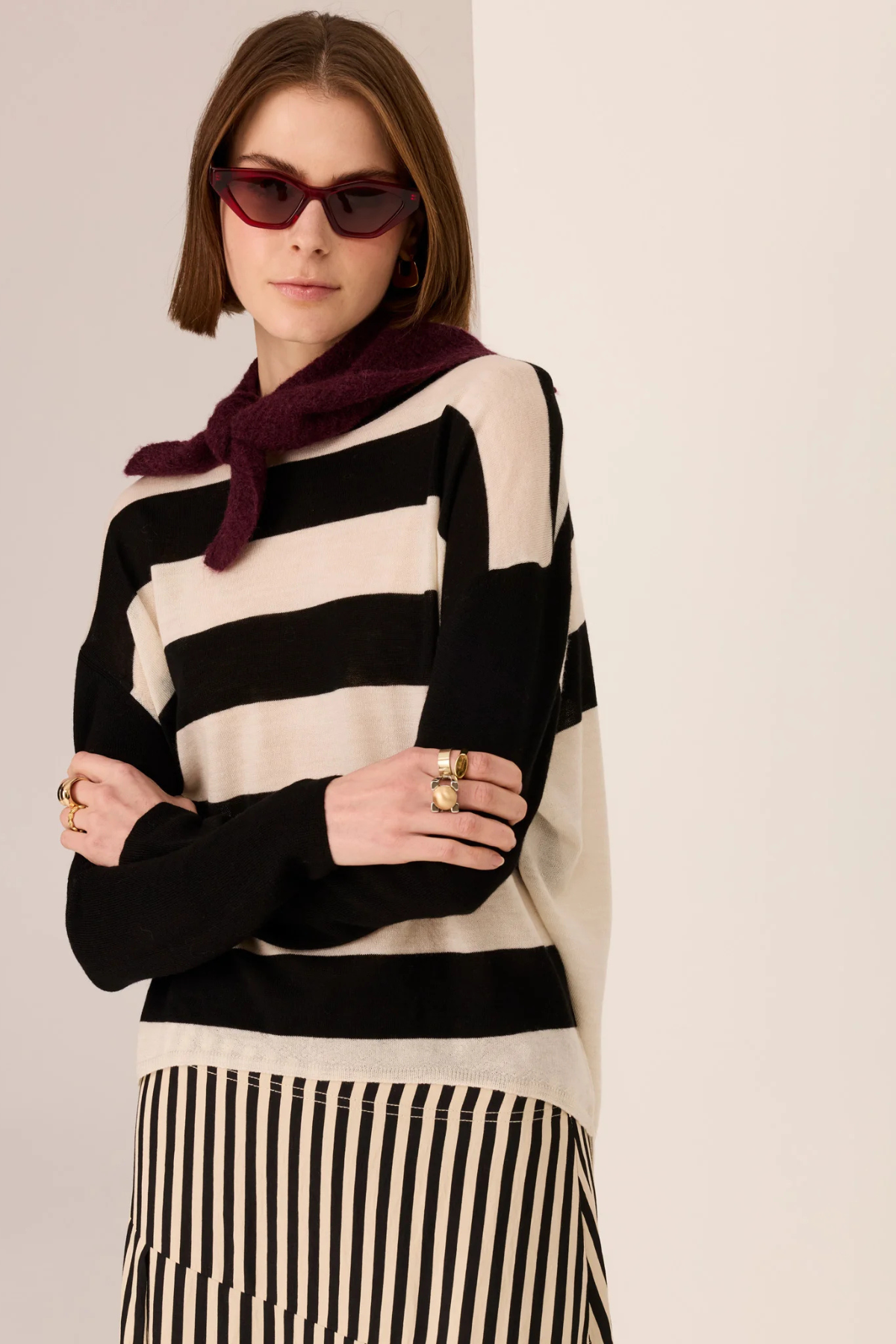 MEIRA STRIPE KNIT BLACK/IVORY