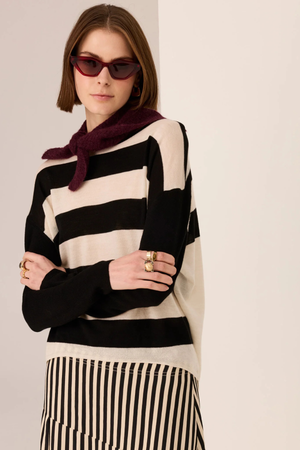 MEIRA STRIPE KNIT BLACK/IVORY