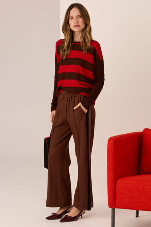 MEIRA STRIPE KNIT TOFFEE/RED