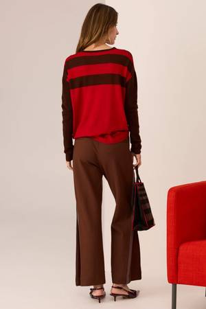 MEIRA STRIPE KNIT TOFFEE/RED