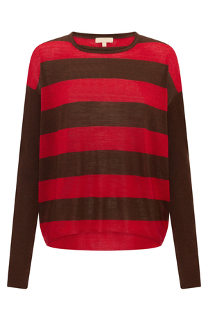 MEIRA STRIPE KNIT TOFFEE/RED