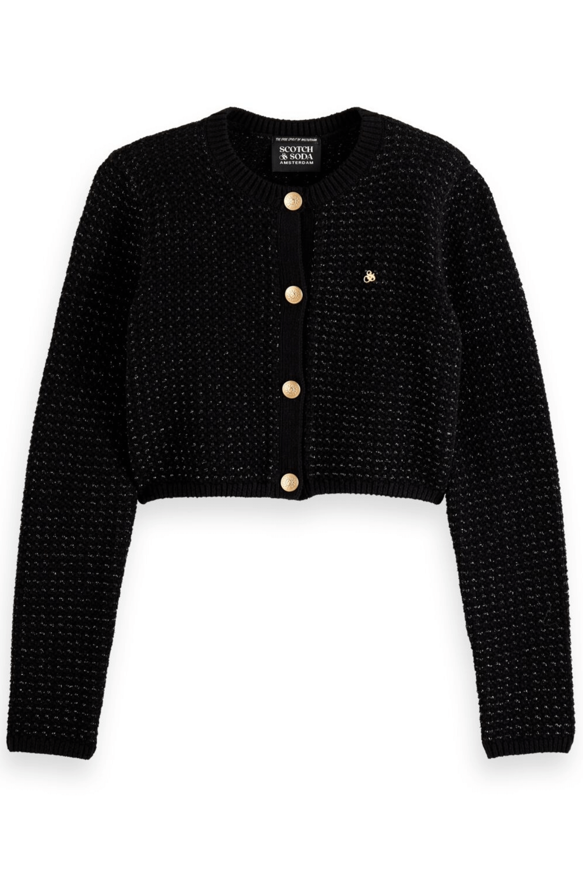 METALLIC TWEED STITCHED CROPPED BLACK