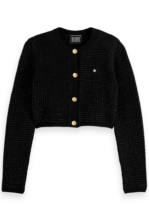 METALLIC TWEED STITCHED CROPPED BLACK