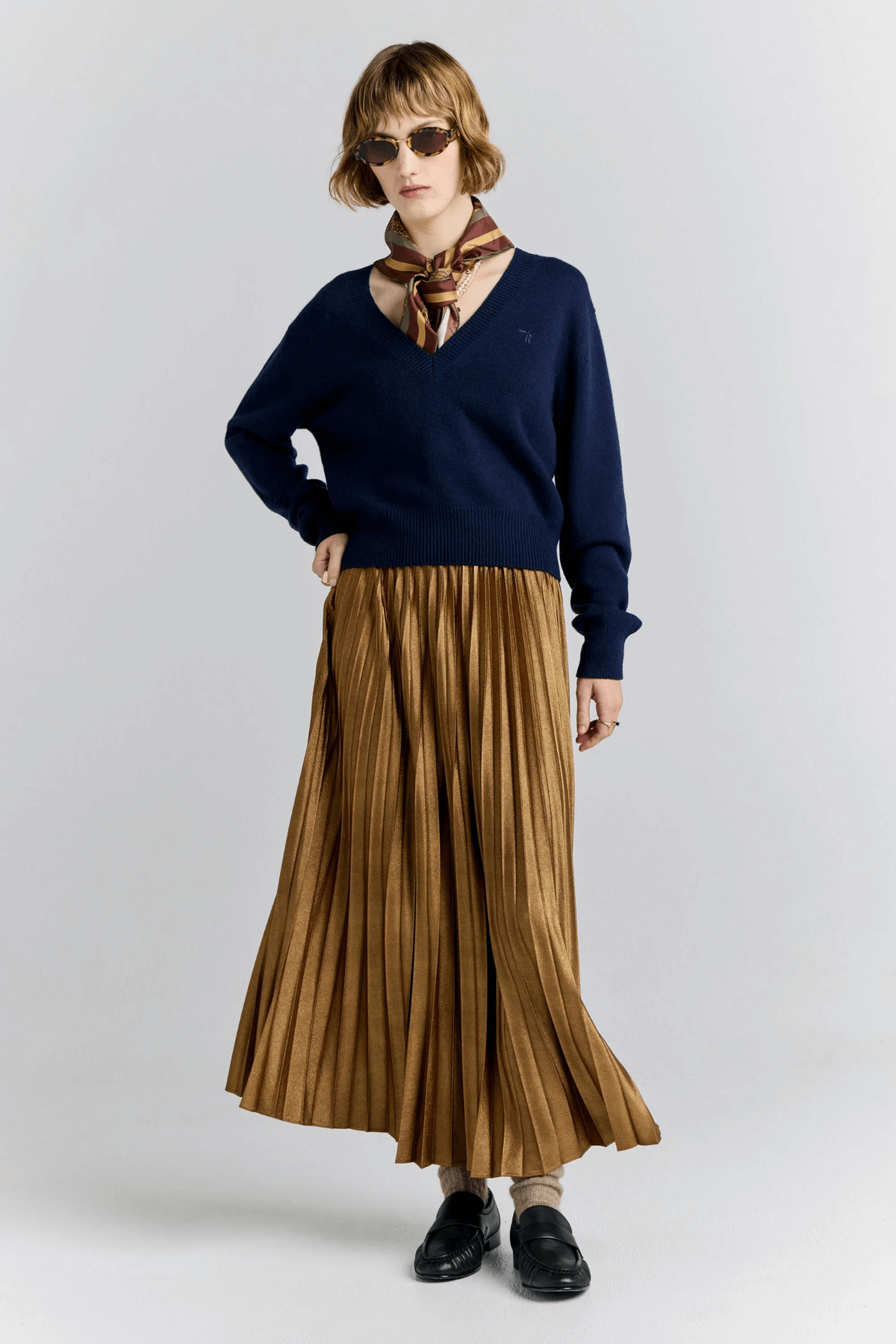 METALLIC SUNRAY PLEATED SKIRT ANTIQUE GOLD