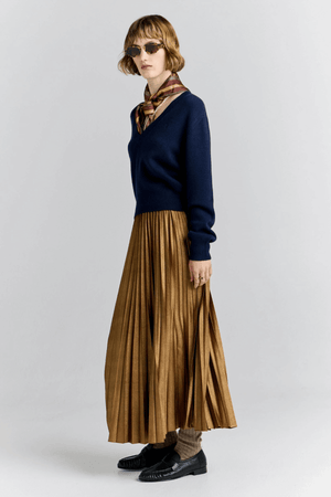 METALLIC SUNRAY PLEATED SKIRT ANTIQUE GOLD