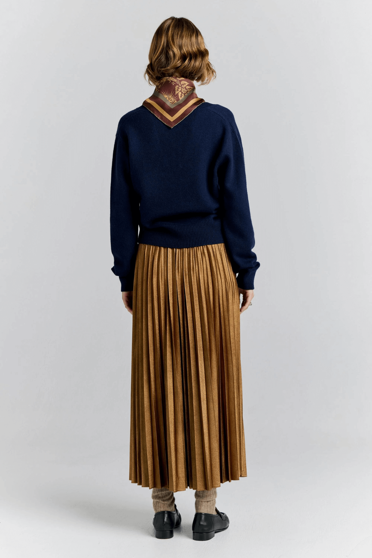 METALLIC SUNRAY PLEATED SKIRT ANTIQUE GOLD